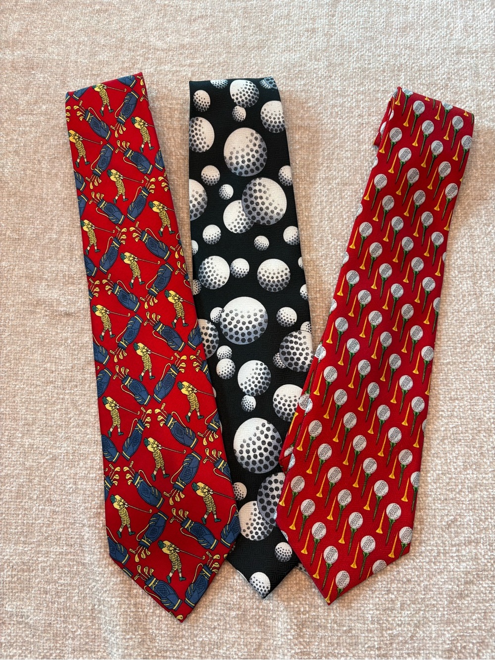 3 Men's Golf Pattern Neck Ties - Red & Black